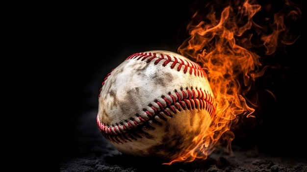 Baseball in fiamme su uno sfondo nero