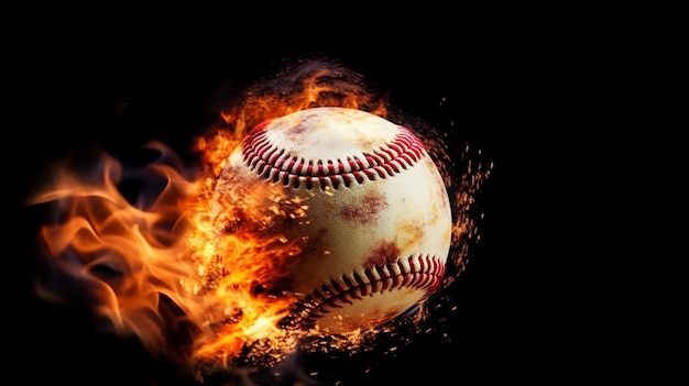 Baseball in fiamme su uno sfondo nero