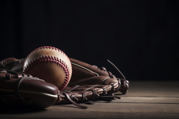 Baseball in guanto con copia spazio AI generativa