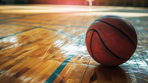 Basket su un pavimento lucido della palestra