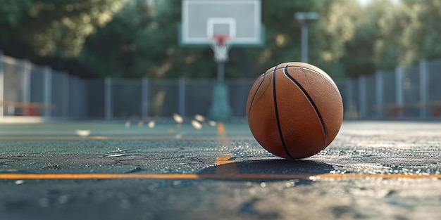 Basket sul campo vista ravvicinata giorno di partita all'aperto concetto sportivo urbano una mattina al parco locale di basket AI