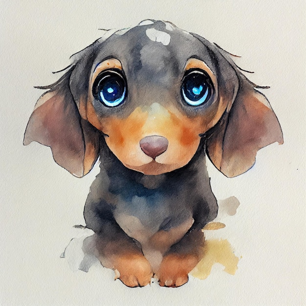 Bassotto. Adorabile cagnolino. Illustrazione ad acquerello con macchie di colore. Tutte le razze canine