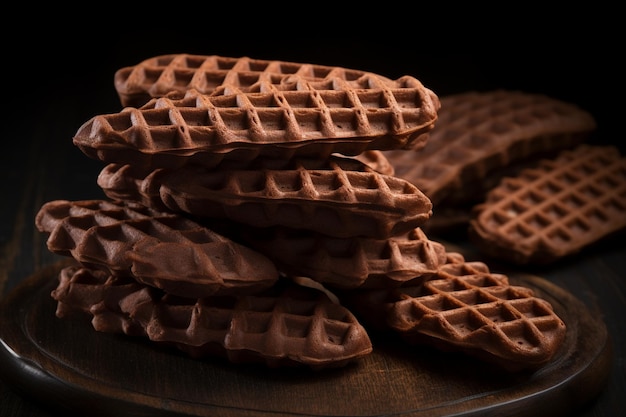 Bastoncini di waffle al cioccolato su uno sfondo scuro