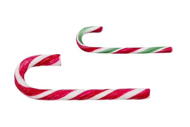 Bastoncino di zucchero di Natale isolato su sfondo bianco Due diverse caramelle di Natale per il design