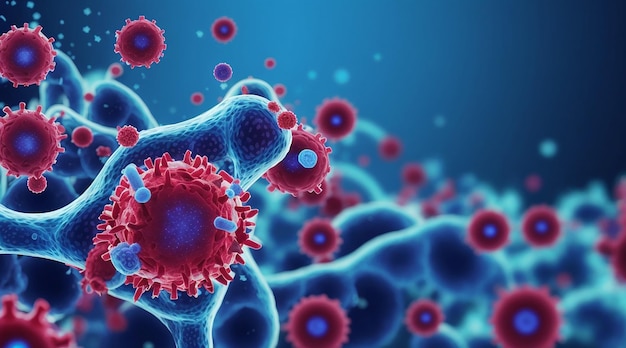 Batteri o infezione da virus influenza sfondo blu
