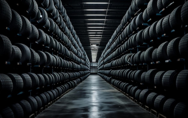 Battistrada pneumatici per auto preziosi in abbondanza presso l'intelligenza artificiale generativa del magazzino