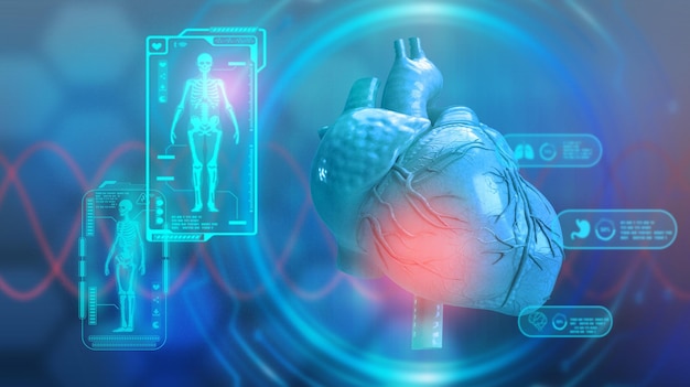 Battito cardiaco attacco malattia tecnologia medica trattamento futurista assistenza sanitaria parte del corpo umano touchscre
