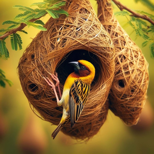 Baya Weaver Amazing Indian Weaver L'uccello considerato per i nidi artistici più