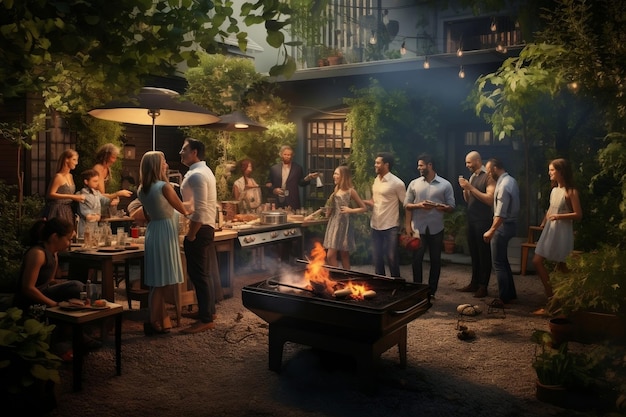 BBQ Riunione di persone che grigliano e socializzano in modo generativo di Ai