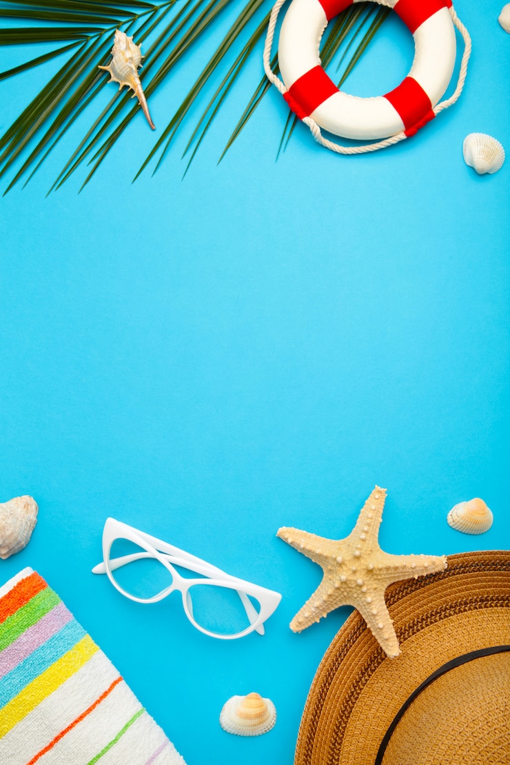 Beach accessories with palm leaves
