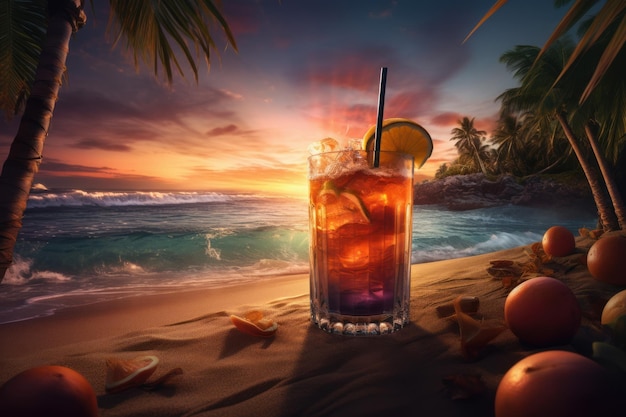 Beach cocktail ocean Genera AI