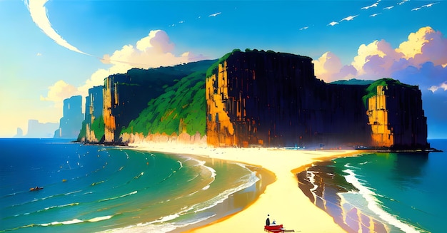Beach Landscape Panoramic Wall Art Digital Generated AI bellissimo banner