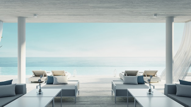 Beach living lounge - mare villa villa vista mare e per vacanze ed estate / 3d rendering interni