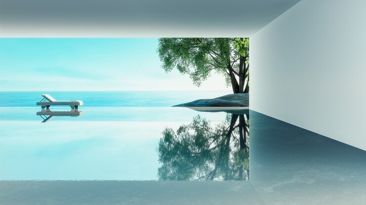 Beach living - villa mare oceano e vista mare per vacanze ed estate / rendering 3d