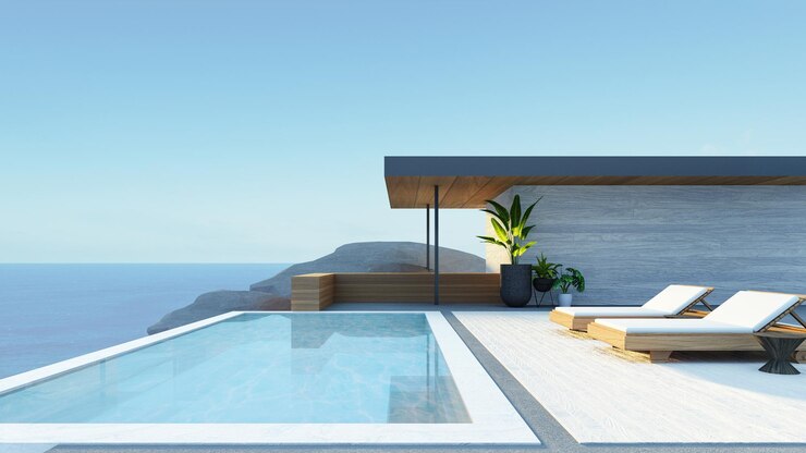 Beach Luxury Villa Hotel Ocean Sky 3D Rendering