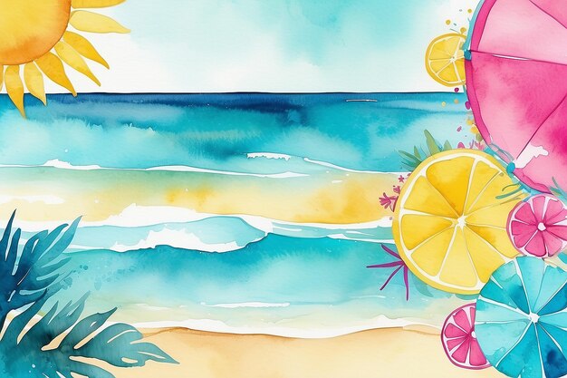 Beach Party Vibes Acquarello Texture in Aqua Blue Sunny Yellow e Hot Pink