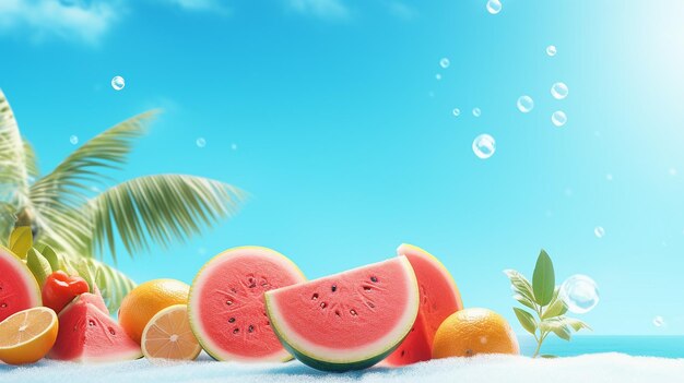 Beach Summer banner background 3d rendering