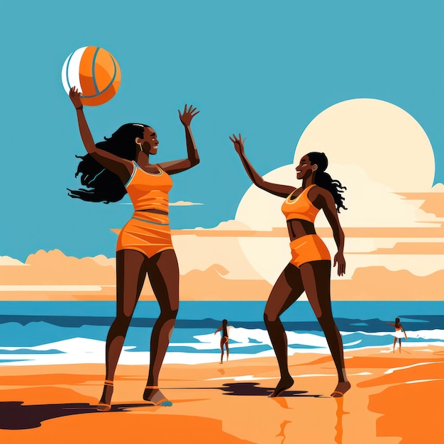 Beach volleyball due donne che giocano a volleyball nella sabbia e al sole estivo Fitness diversità e sport