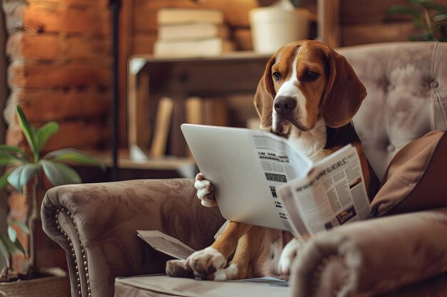 Beagle che legge il giornale a casa Un ritratto umoristico