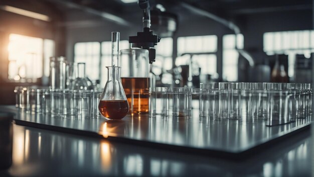 Beaker di ricerca e innovazione con formula in laboratorio generata dall'IA