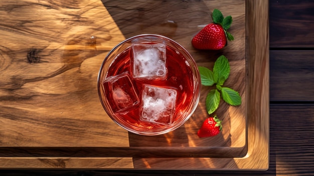 Beat see di negroni alla fragola su tavola di legno avvolta luce protetta Risorsa creativa AI Generata