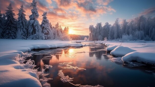 Beatitudine invernale con intelligenza artificiale generativa Un sereno paesaggio innevato