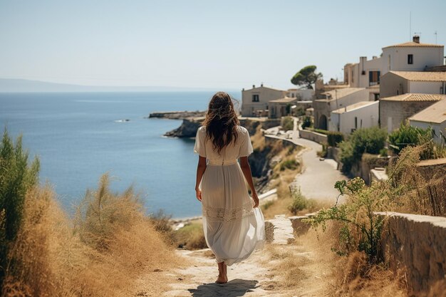 Beatitudine mediterranea Donna in lino tra antiche bellezze costiere