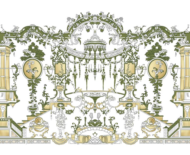 Beautiful abstract baroque ornament motif used to design textile fabric frame pattern interior