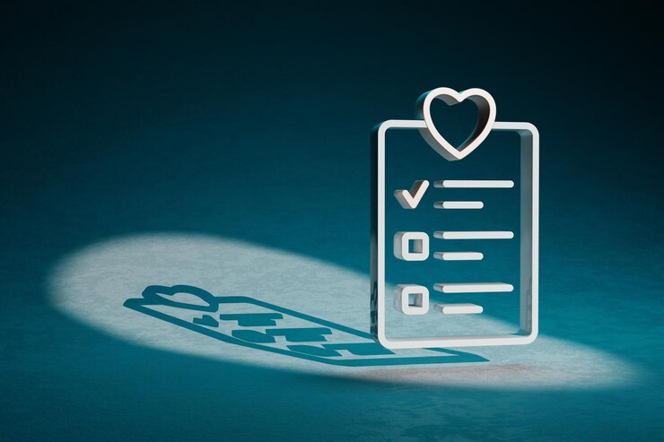 Beautiful abstract illustrations Guest List with heart symbol icon on a dark blue background 3d ren