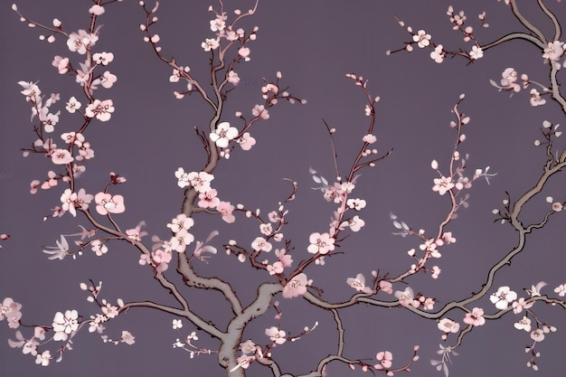 Beautiful cherry blossom branch on pastel background Japanese style