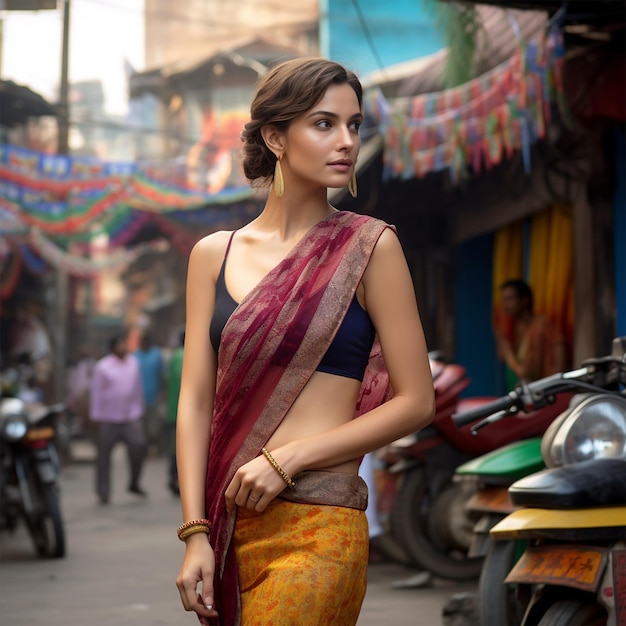 beautiful_girl_in_red_saree_sleeveless_blouse_back