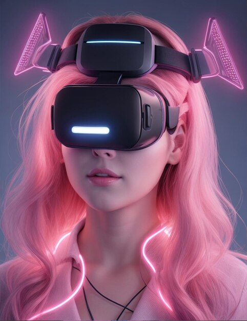 Beautiful Girl With Vr Headset generato da ai