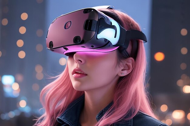 Beautiful Girl With Vr Headset generato da ai