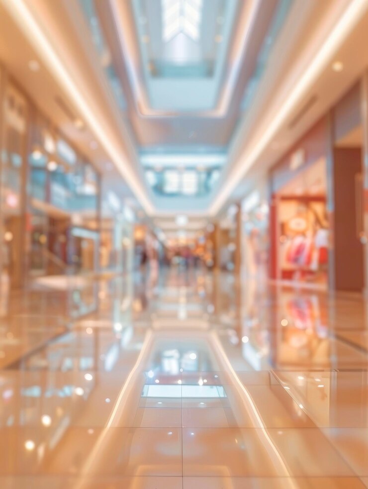 Beautiful modern shopping mall interior blurred picture adevrtising background wallpaper