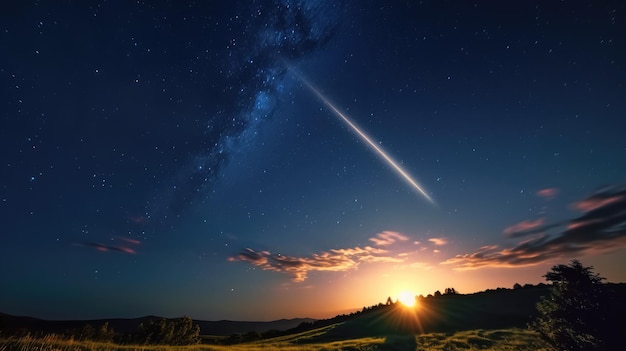 Beautiful Night Sky Meteor Galaxy Nature Landscape Wallpaper Generative AI