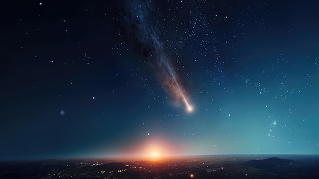 Beautiful Night Sky Meteor Galaxy Nature Landscape Wallpaper Generative AI