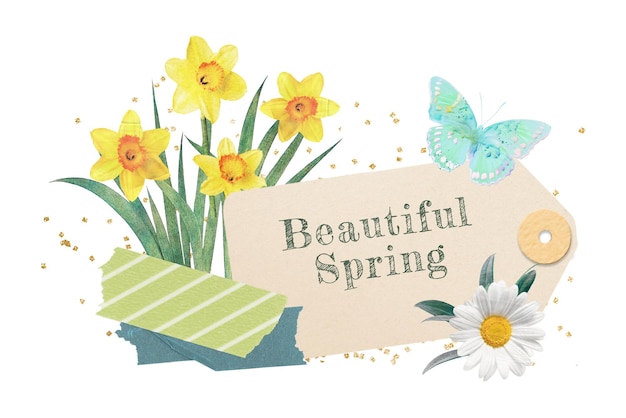 Beautiful Spring png daffodil journal sticker transparent background