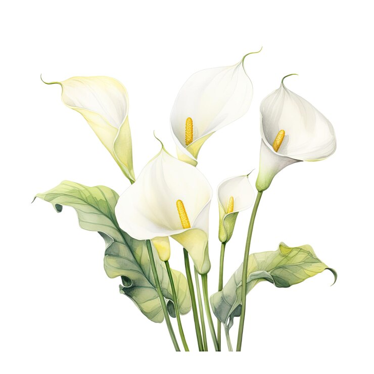 Beauty Calla_Lily__soft Morbidi estratti botanici ad acquerello su una tela bianca croccante, perfetto per il prossimo progetto fai da te