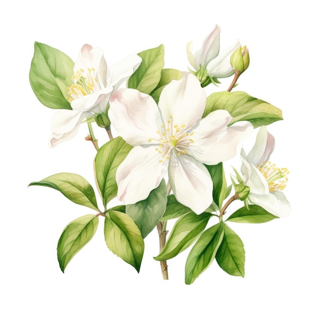 Beauty Mock Orange Soft Acquerello Botanicals su una tela bianca croccante Perfeziona il tuo prossimo progetto fai da te