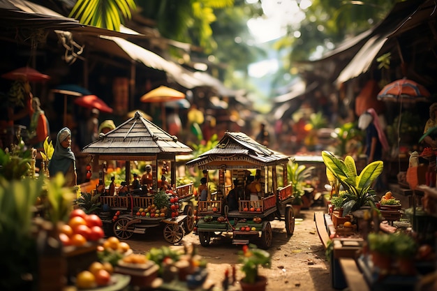 Beauty Tilt Shift con un servizio fotografico unico e creativo di un vivace pasar indonesiano