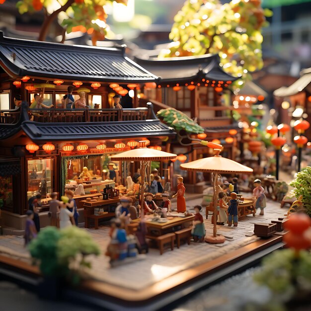 Beauty Tilt Shift con un servizio fotografico unico e creativo di una ripresa del mercato tradizionale giapponese