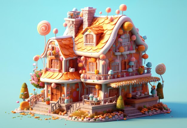 Beautyful Cute Cartoon House Building primo piano estremo IA generativa