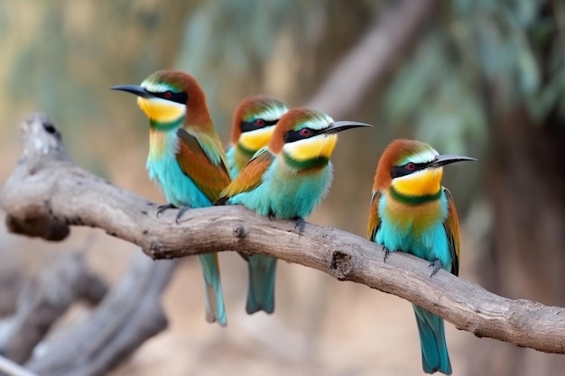 Beeeaters con piume multicolori seduto sul ramo di un albero