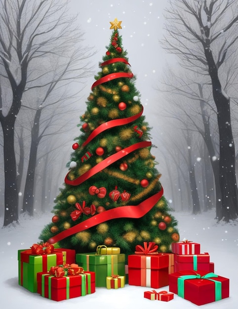 Bel albero di Natale decorato con un sacco di ornamenti
