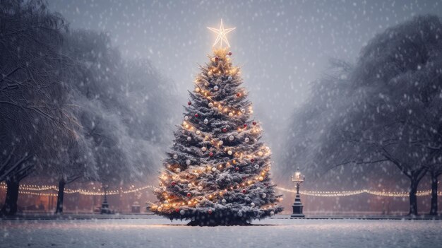 Bel albero di Natale nel parco Foto di alta qualità