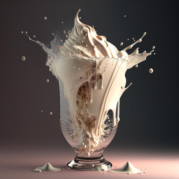 bel bicchiere di cocktail milkshake estetico con un'esplosione di crema AI generativa