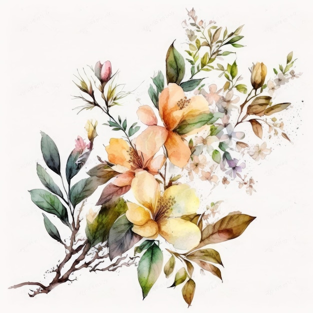 Bel bouquet di estate floreale con acquerello Illustrazione AI Generativo