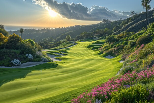 Bel campo da golf con vista sull'oceano