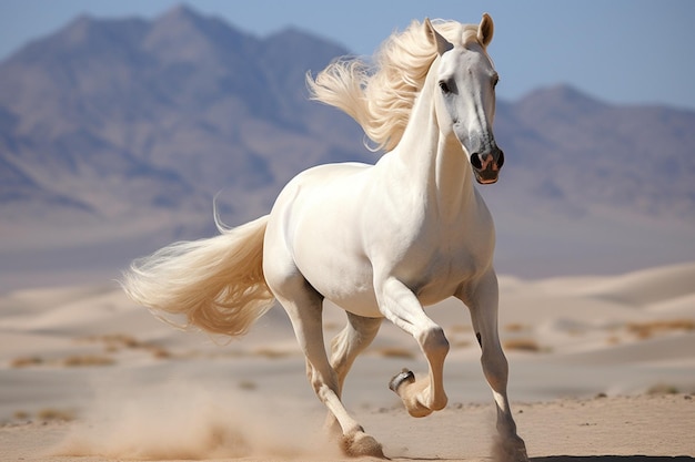 Bel cavallo corre lungo la riva del mare