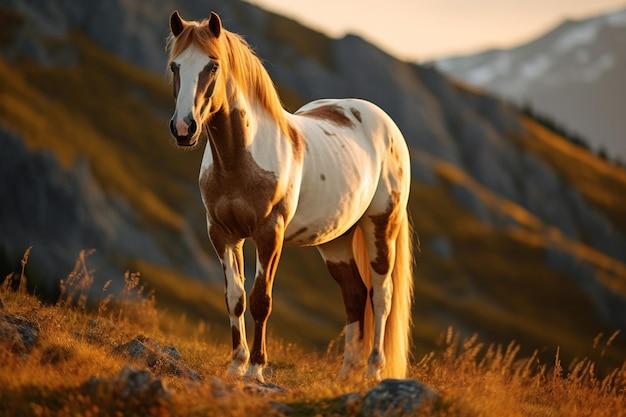 Bel cavallo corre lungo la riva del mare